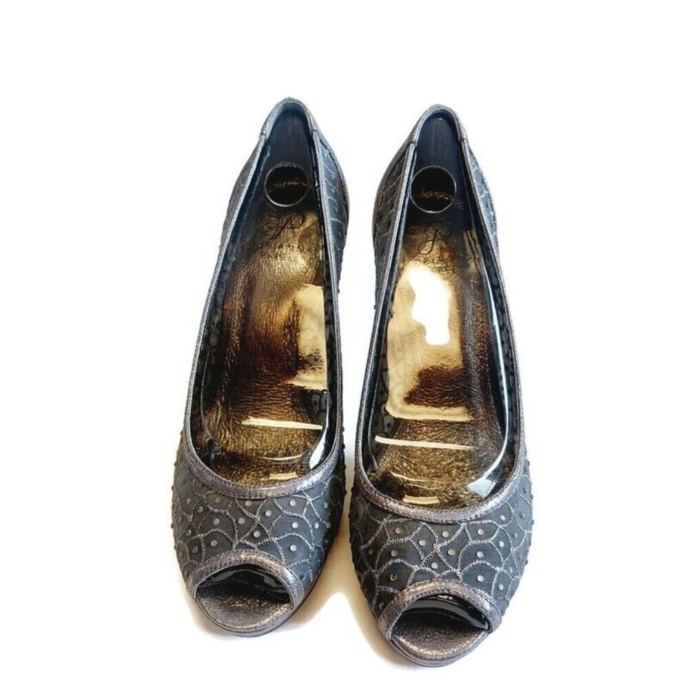 Adrianna Papell FOXY Shoes Womens 9 Embellished Shimmer Peep Toe Heels Gunmetal - Picture 6 of 11